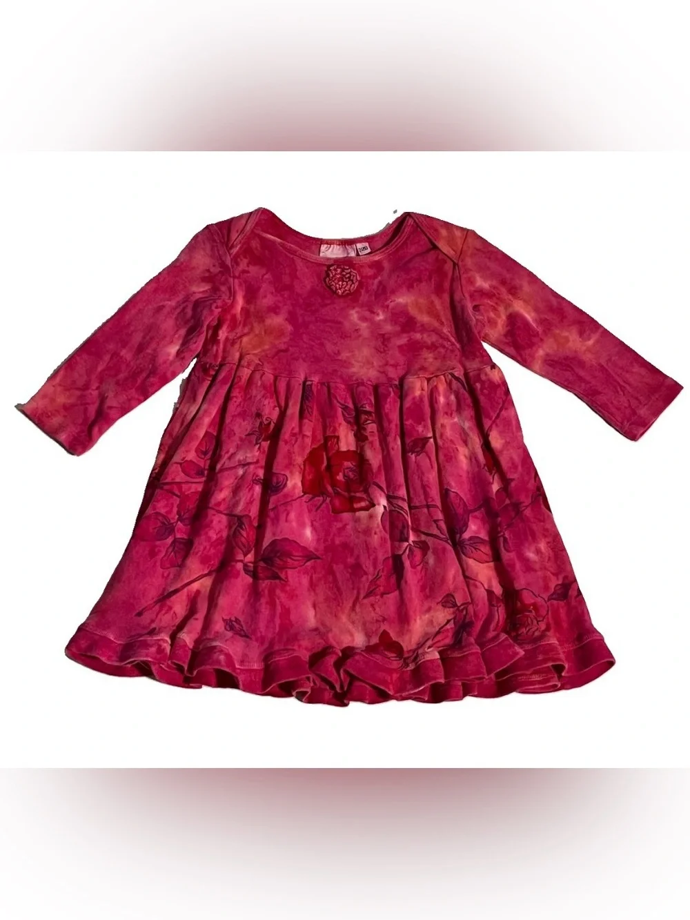 Vintage Stamp pink tie-dye baby dress & ruffle velour style pants set, 24 MO